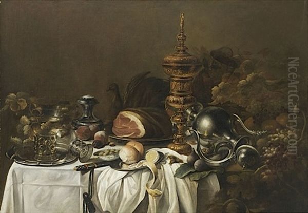 Nature Morte Aux Pieces D'orfevrerie, Au Rohmer Et Aux Fruits by Cornelis Cruys