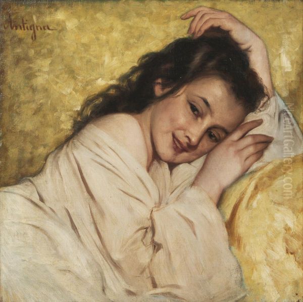 Jeune Fille Souriant Oil Painting by Alexandre Antigna