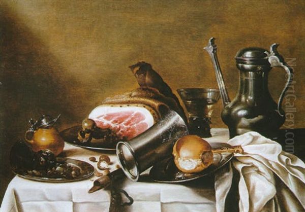 Nature Morte Au Jambon Et Objets En Etain Oil Painting by Cornelis Cruys