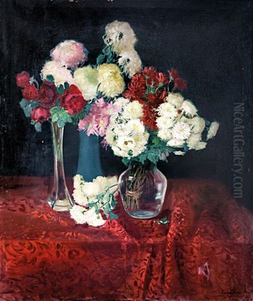 Still Life With Flowers Oil Painting by Jenoe Csapo