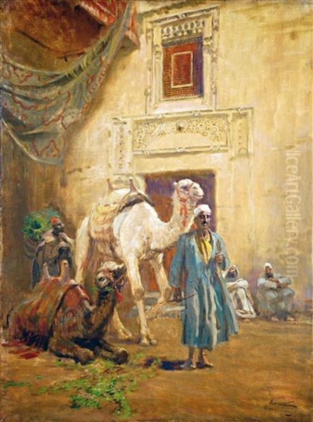 Oriental Street Detail With Arabic People Oil Painting by Karoly Cserna