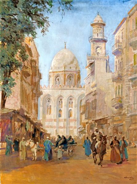 Cairo Street Oil Painting by Karoly Cserna