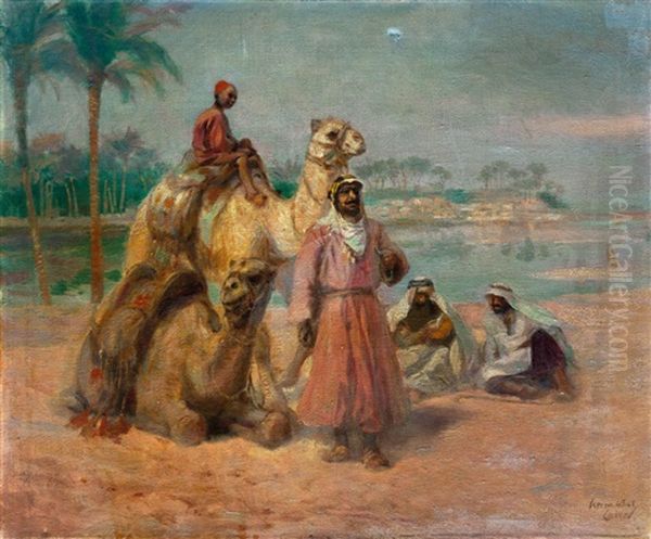 Piheno Az Oazisban Oil Painting by Karoly Cserna