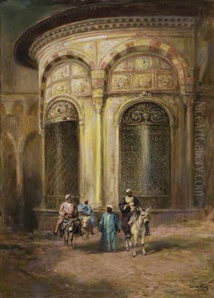 Araber Mit Beladenen Eseln In Der Altstadt Von Kairo Oil Painting by Karoly Cserna