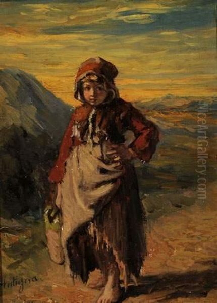 Jeune Bretonne Dans Un Paysage, Circa 1870 Oil Painting by Alexandre Antigna