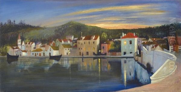 View Of Trau In The Sunset Oil Painting by Tivadar Csontvary Kosztka