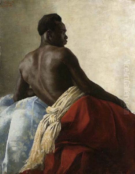 A Nubian Man Oil Painting by Karoly Csuzy