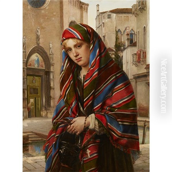 The Striped Shawl Oil Painting by Joaquim Cuadras