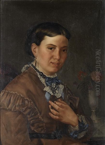 Portrait Of The Artist's Daughter, Josefiti Cuadras Oil Painting by Joaquim Cuadras