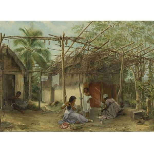 Mulatto Girl's Toilette, A Scene In Cuba Oil Painting by Joaquim Cuadras