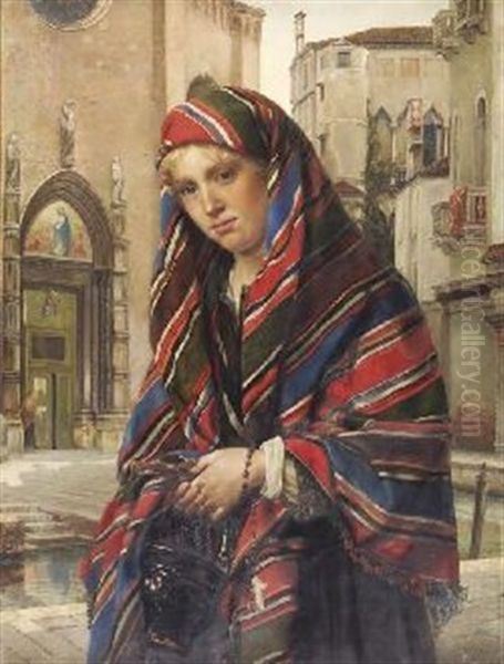 The Striped Shawl Oil Painting by Joaquim Cuadras