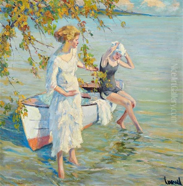 Am Badeplatz Oil Painting by Edward Cucuel