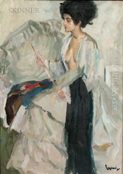 Draped Model Oil Painting by Edward Cucuel