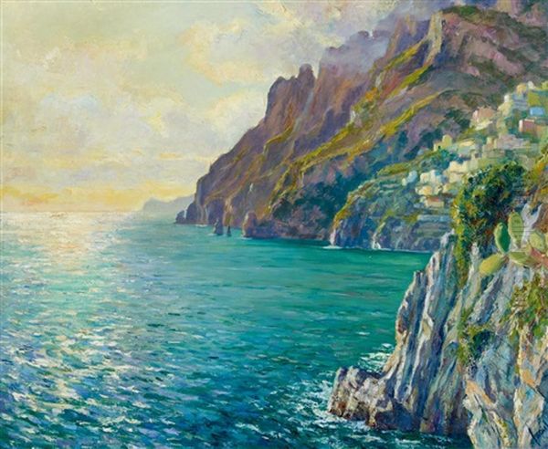 Abend Stimmung Positano Oil Painting by Edward Cucuel