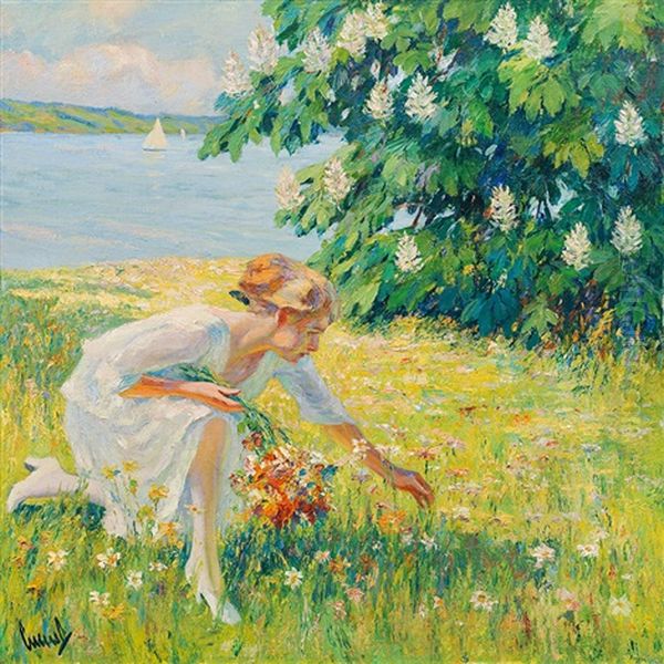 Picking Flowers Oil Painting by Edward Cucuel