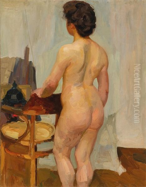 Standing Female Nude Oil Painting by Edward Cucuel