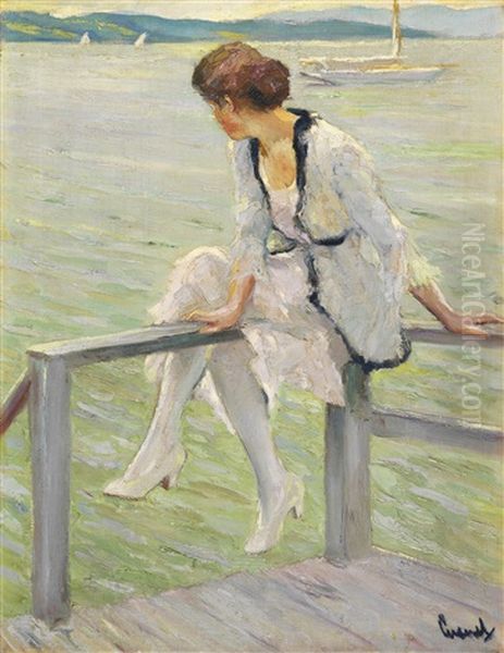 Junge Frau Am Starnberger See (am Steeg) Oil Painting by Edward Cucuel