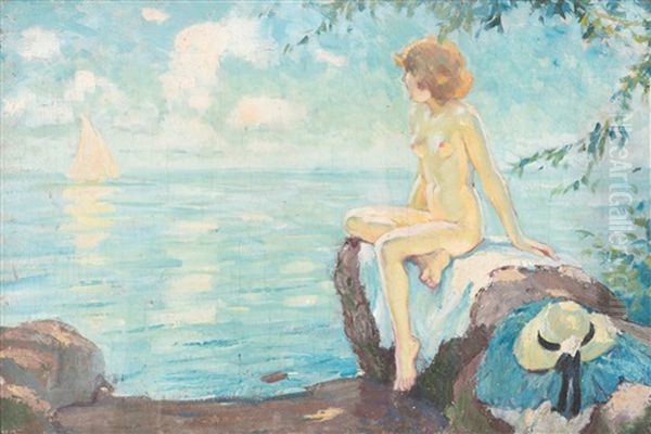 Bather Oil Painting by Edward Cucuel