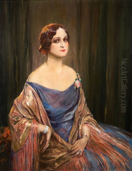 Portrait Der Sangerin Renee Thornton Oil Painting by Edward Cucuel