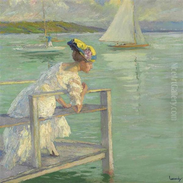 On The Dock Oil Painting by Edward Cucuel