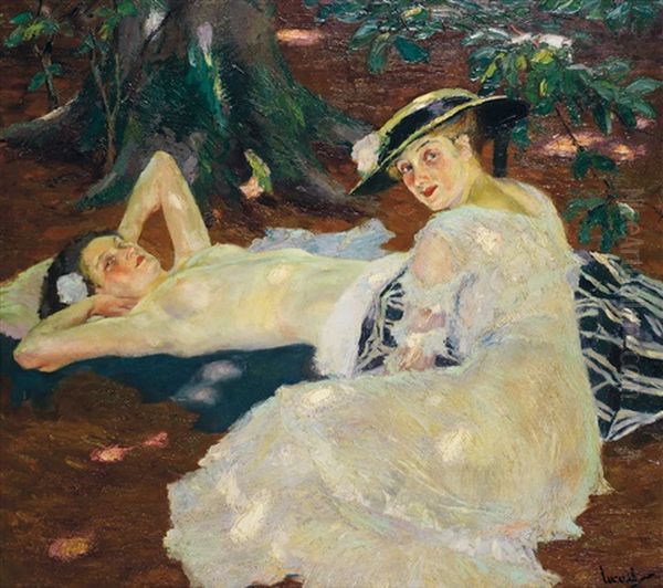 Deux Femmes Sous Les Arbres Oil Painting by Edward Cucuel