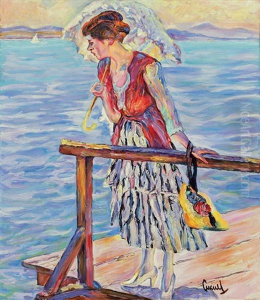 Junge Frau Mit Sonnenschirm Am Starnberger See Oil Painting by Edward Cucuel