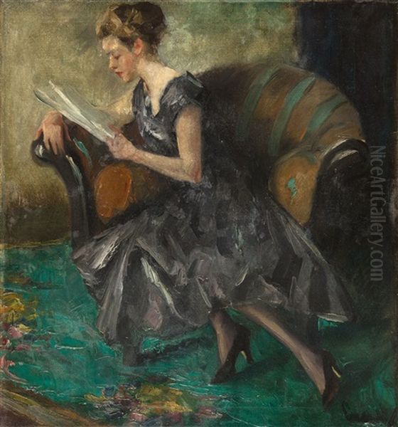 Lesende Junge Frau Oil Painting by Edward Cucuel