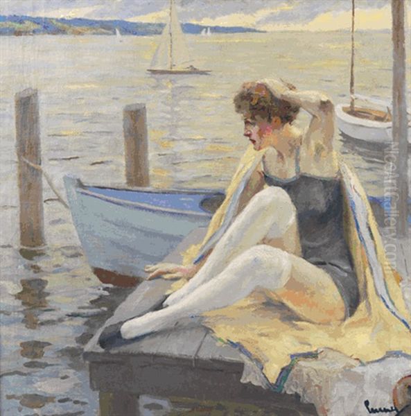 Dame Am Steg Oil Painting by Edward Cucuel