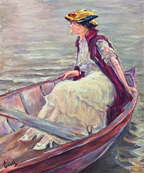 Kahn Mit Eleganter Dame Auf Einem See Oil Painting by Edward Cucuel