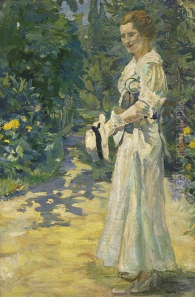 Dame Im Park Mit Hut In Der Hand Oil Painting by Edward Cucuel