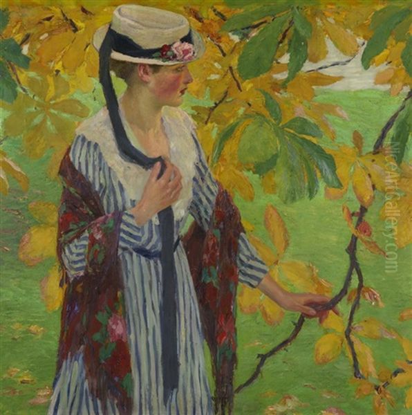 Femme Et Chataignier Oil Painting by Edward Cucuel