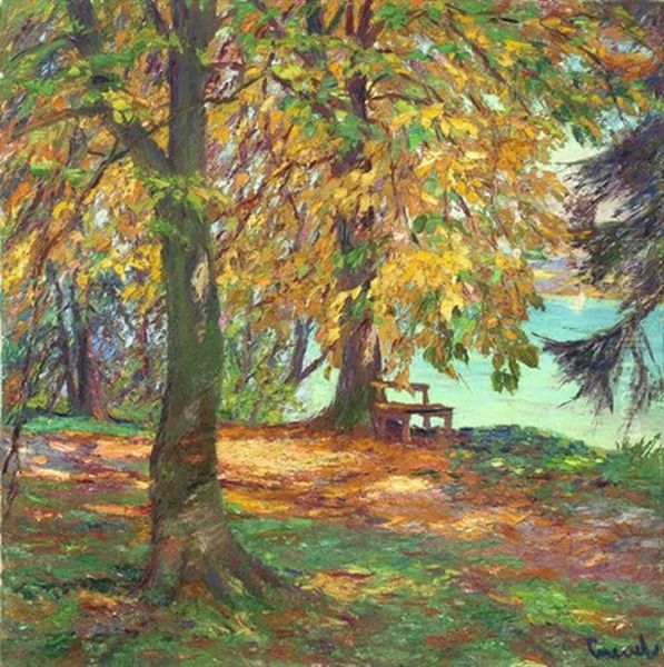 Herbstlandschaft Oil Painting by Edward Cucuel