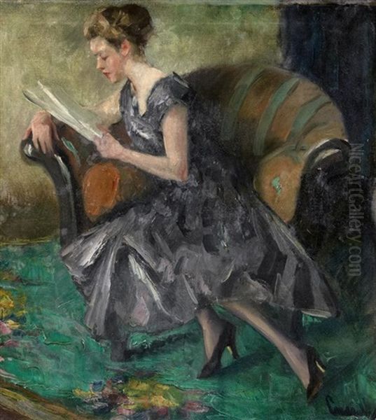 Lesende Junge Frau Oil Painting by Edward Cucuel