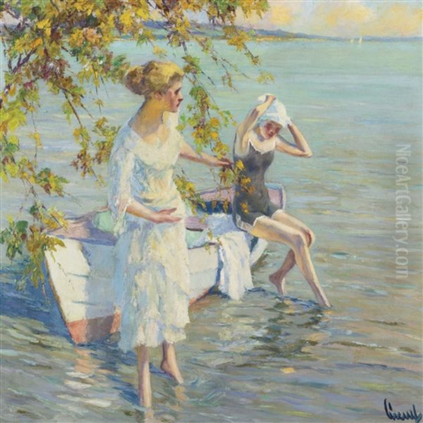 Am Badeplatz Oil Painting by Edward Cucuel