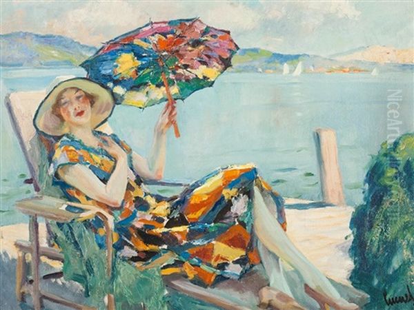 Lady In A Deck Chair Oil Painting by Edward Cucuel