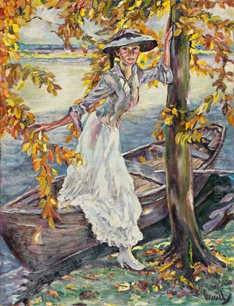 Elegant Gekleidete Dame Steigt Aus Einem Nachen Aus. Uferstuck Am Starnberger See Oil Painting by Edward Cucuel