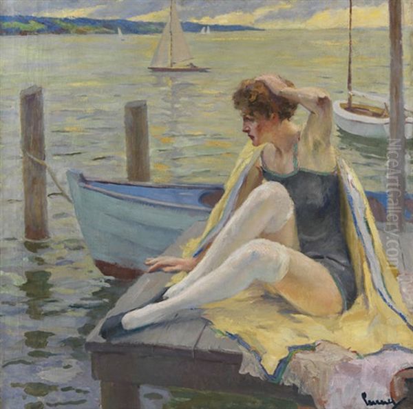 Dame Am Steg Oil Painting by Edward Cucuel