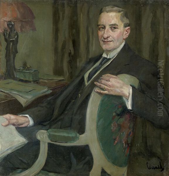 Bildnis Des Justizrats Dr. Hermann Steininger Am Schreibtisch Oil Painting by Edward Cucuel