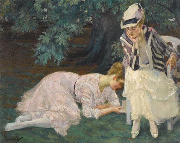 Stille Stunde (a Quiet Hour) Oil Painting by Edward Cucuel