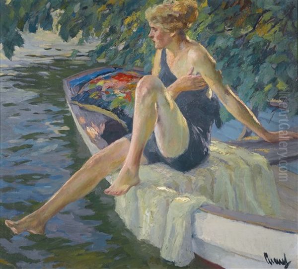 Die Badenixe (the Bather) Oil Painting by Edward Cucuel