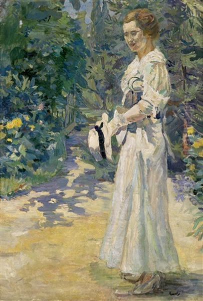 Dame Im Park Mit Hut In Der Hand Oil Painting by Edward Cucuel