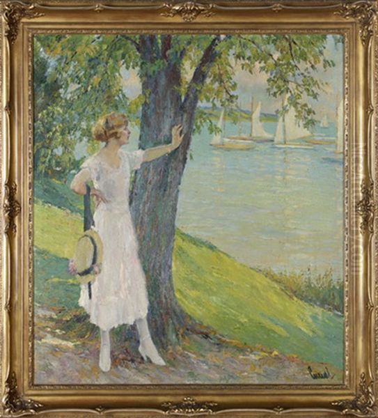 Nach Der Regatta, Junge Frau Im Sommerkleid Am Ufer Des Starnberger Sees Oil Painting by Edward Cucuel