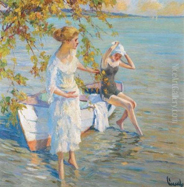 Am Badeplatz (the Bathers) Oil Painting by Edward Cucuel