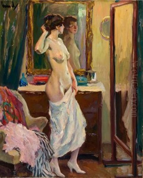 Vorm Spiegel Oil Painting by Edward Cucuel