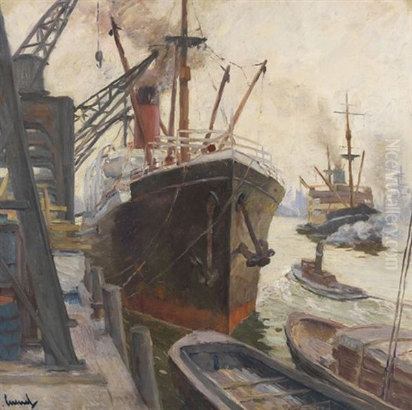 Im Hamburger Hafen - Von Der Sudsee Zuruck Oil Painting by Edward Cucuel