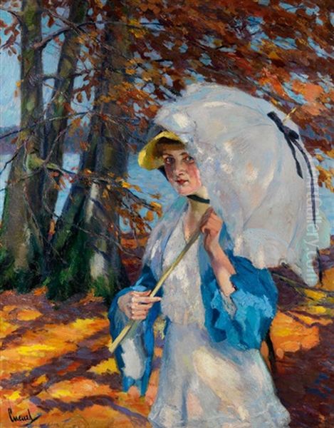 Dame Mit Sonnenschirm Oil Painting by Edward Cucuel