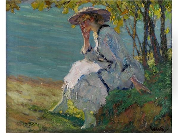 Dame Am Starnberger See - Sommertraumerei Oil Painting by Edward Cucuel