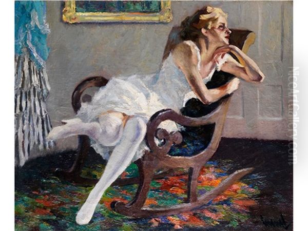 Junge Frau Im Schaukelstuhl Mit Kind Oil Painting by Edward Cucuel