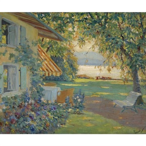 Der Garten Des Malers (the Artist's Garden On Lake Starnberg), Villa Mussinan Oil Painting by Edward Cucuel