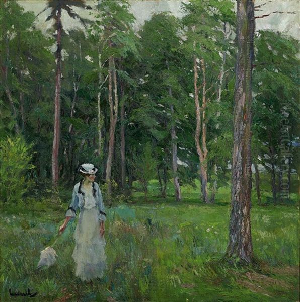 Junge Frau Auf Einer Waldlichtung Oil Painting by Edward Cucuel